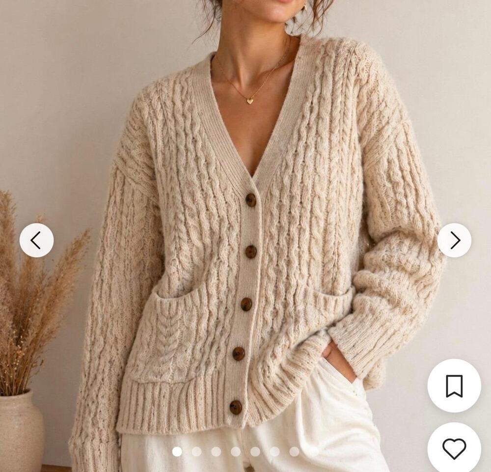 Brandy Melville Cream Wool Blend Cable Knit Oversized Cardigan Sweater